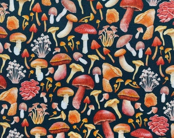 PACKED MUSHROOMS in Black - Timeless Treasures Quilt Fabric by the Yard or Cut