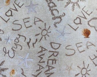 WRITING on SAND Fabric - Timeless Treasures - Cotton Quilt Fabric by the Yard or Select Length - BEACH-CD1234 Sand Ocean Seaside Sandy Beach