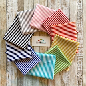CLASSIC 1/8&quot; STRIPE - 100% Cotton Quilt Fabric - Riley Blake Red Orange Yellow Green Blue Navy Grey Black and White - 10 Fat Quarters Set