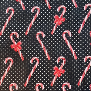 Christmas CANDY CANES Black Cotton Fabric by the Yard Fabric Traditions Holiday Print