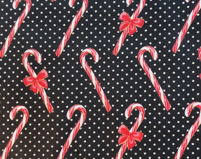 Christmas CANDY CANES Black Cotton Fabric by the Yard Fabric Traditions Holiday Print