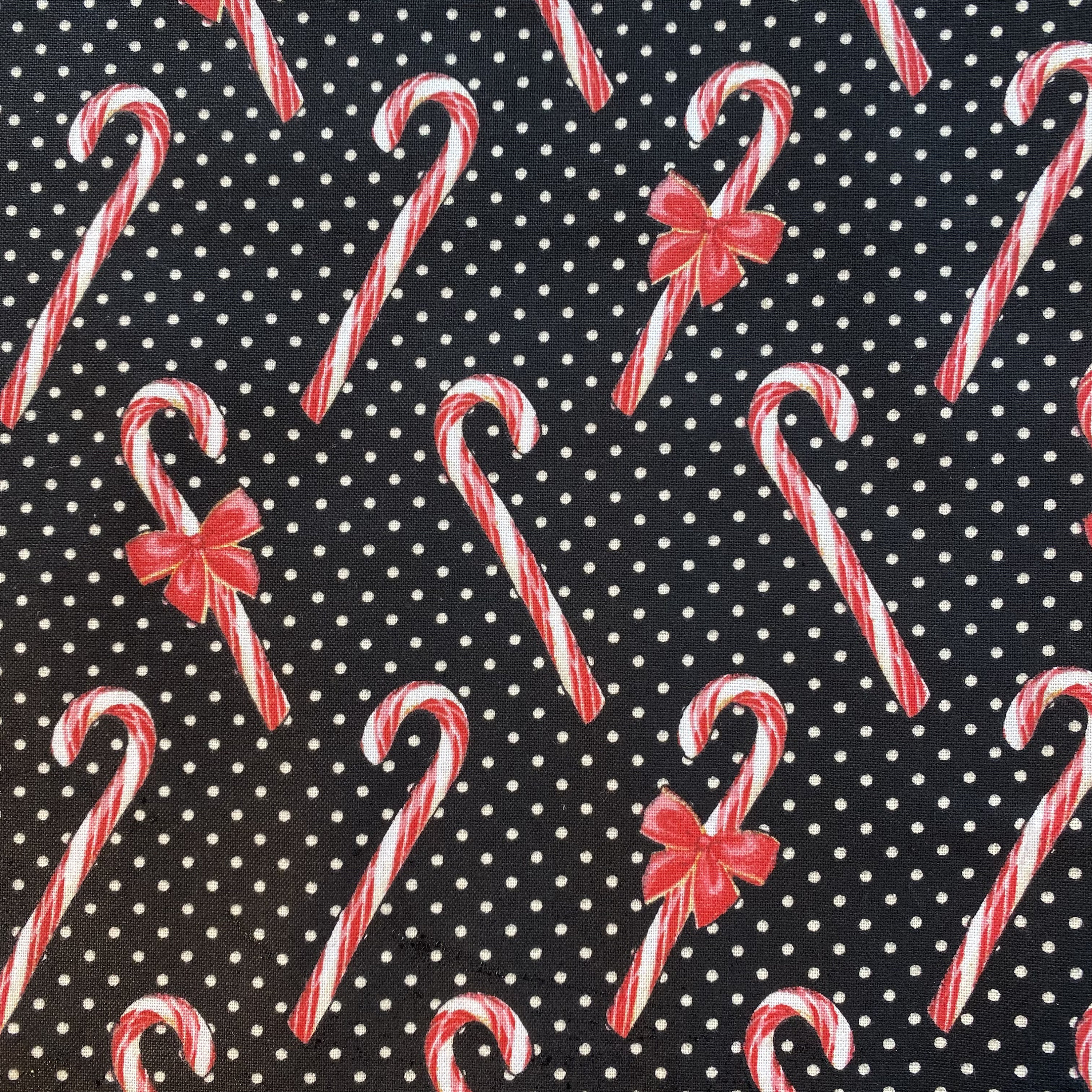 Christmas CANDY CANES Black Cotton Fabric by the Yard Fabric Traditions  Holiday Print