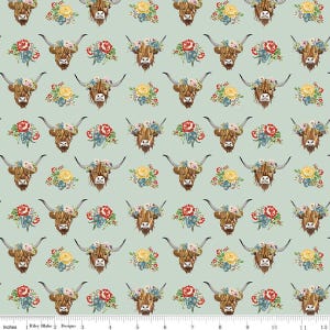 COWGIRL Fabric - 100% Cotton Quilt Fabric by Riley Blake - Select Yard or Cut - Echo Park Paper Co HORSES Panel HIGHLAND COW MISTY