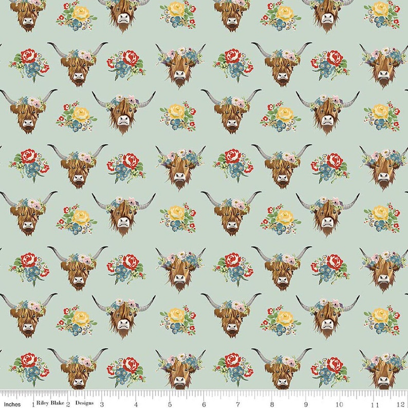 COWGIRL Fabric - 100% Cotton Quilt Fabric by Riley Blake - Select Yard or Cut - Echo Park Paper Co HORSES Panel HIGHLAND COW MISTY