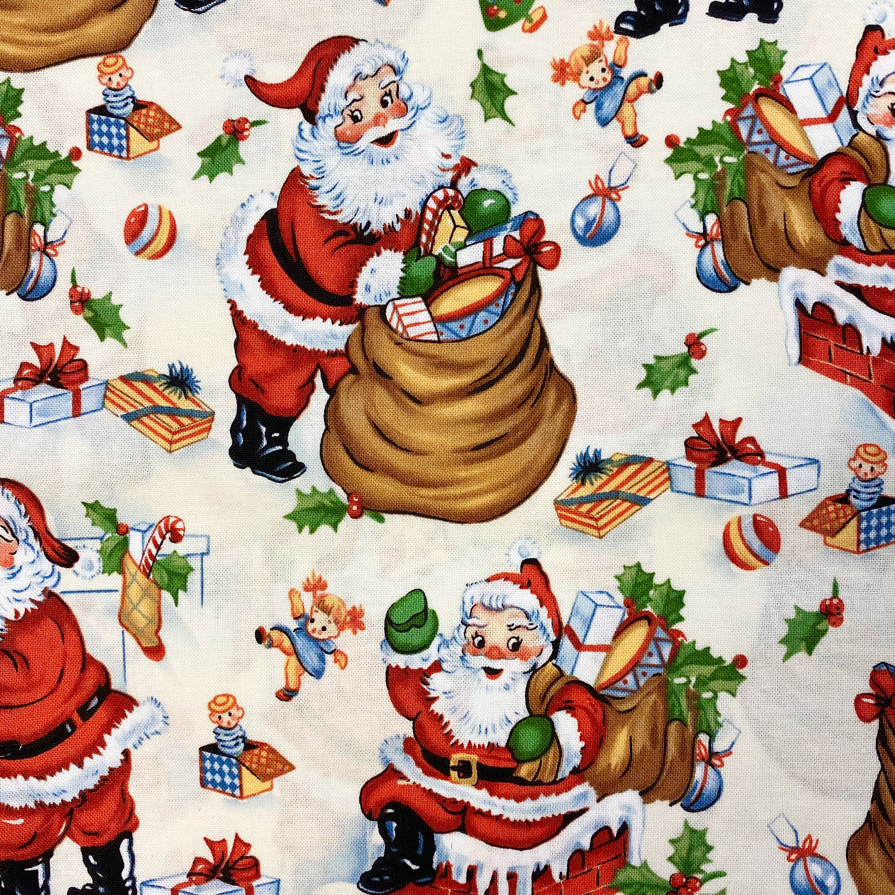 Good Buy Cotton Quilt Fabric Christmas Santa's Gifts Block Print Santa D  Mumm