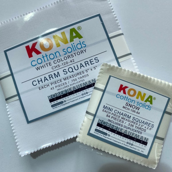 Robert Kaufman - KONA CHARM SQUARES - Schneeweiß Schwarz - 100 % Baumwollstoff zum Quilten