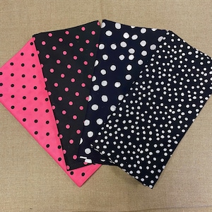 Set of 6 CLOTH NAPKINS, 100% Cotton, Washable, Handmade Napkins, Black & White Pink Black Polka Dots