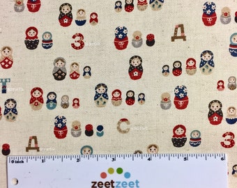 RUSSIAN DOLLS NAVY Natural Red Tan Japanese Fabric by the Yard, Half Yard, or Fat Quarter Fq Light Weight Canvas Linen Cotton Kokka Imported