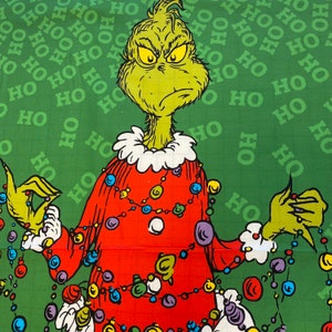 Dr SEUSS 24&quot;x44&quot; Panel from Robert Kaufman&#39;s How the GRINCH Stole CHRISTMAS Collection Green