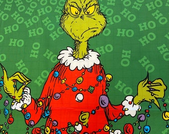 Dr SEUSS 24"x44" Panel from Robert Kaufman's How the GRINCH Stole CHRISTMAS Collection Green