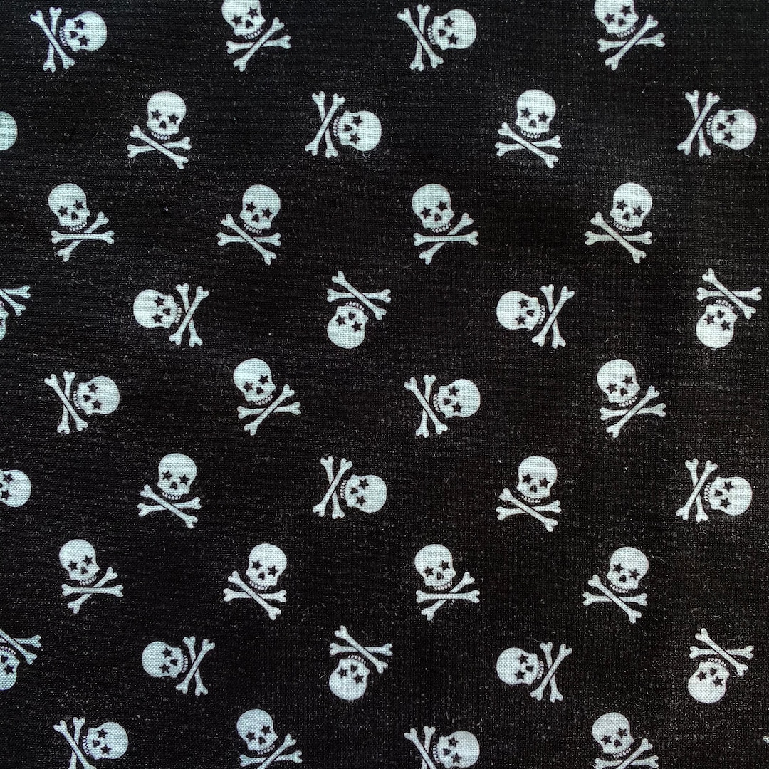 SKULL & CROSSBONES BLACK Fabric 100 Cotton Fabric by the Yard or