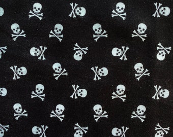 SKULL & CROSSBONES BLACK Fabric - 100% Cotton Fabric by the Yard or Select Length - Small Scale Design