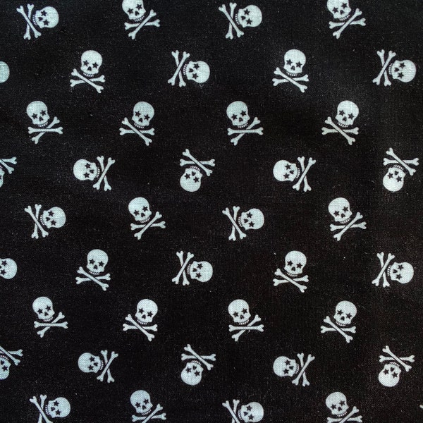 SKULL & CROSSBONES BLACK Fabric - 100% Cotton Fabric by the Yard or Select Length - Small Scale Design