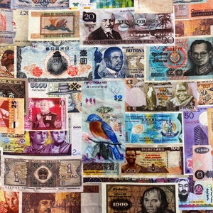 LIBRARY of RARITIES Fabric - Robert Kaufman Fabrics - Multi World MONEY Fabric Currency - Fabric by the Yard
