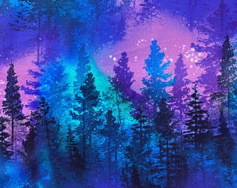 Timeless Treasures Winter Light Solstice AURORA TREES Borealis Cotton Fabric by the Yard, Half Yard, or Fat Quarter NATURE-CD8457 Northern