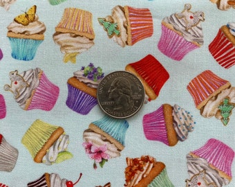 CUPCAKES Fabric MINT Green - Robert Kaufman Sweet Tooth Fabrics, AMKD-19827-32 Cotton Fabric by the Yard or cut, Small Scale Print