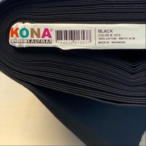 KONA BLACK Fabric - Robert Kaufman - Yard Fat Quarter, BLACK Solid Fabric, White quilting cotton, 100% cotton quilting fabric