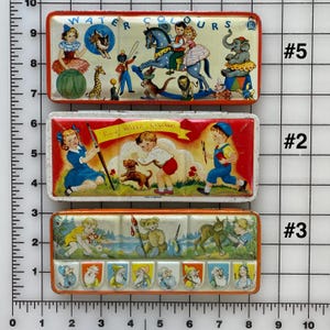 Ensemble de peintures à l'aquarelle vintage, grandes et petites fournitures d'art, lithographie, cadeau de collectionneur, ensemble de palettes de peintures aquarelles anciennes, Angleterre, Allemagne