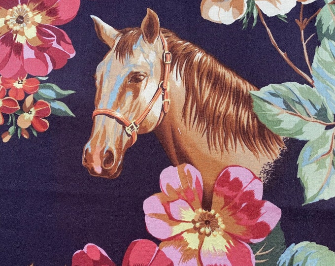 BLOSSOM STABLES Plum HORSE Fabric - Alexander Henry - 100% Cotton Quilt Fabric by the Yard or Select Length - 9040A