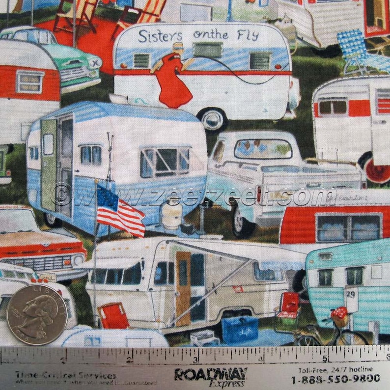 Sister/'s VINTAGE TRAILERS Multi Trailer Camp Camping Retro Cotton Quilt Fabric by the 18 x 22 Fat Quarter