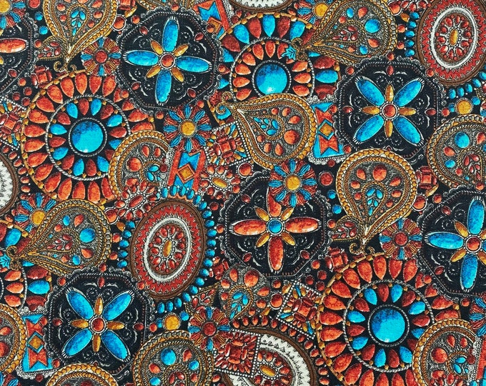 Southwestern AMERICAN HERITAGE - Robert Kaufman 100% Cotton Fabric by the Yard or Select Length - ETJ-6389-143 Coral Turquoise