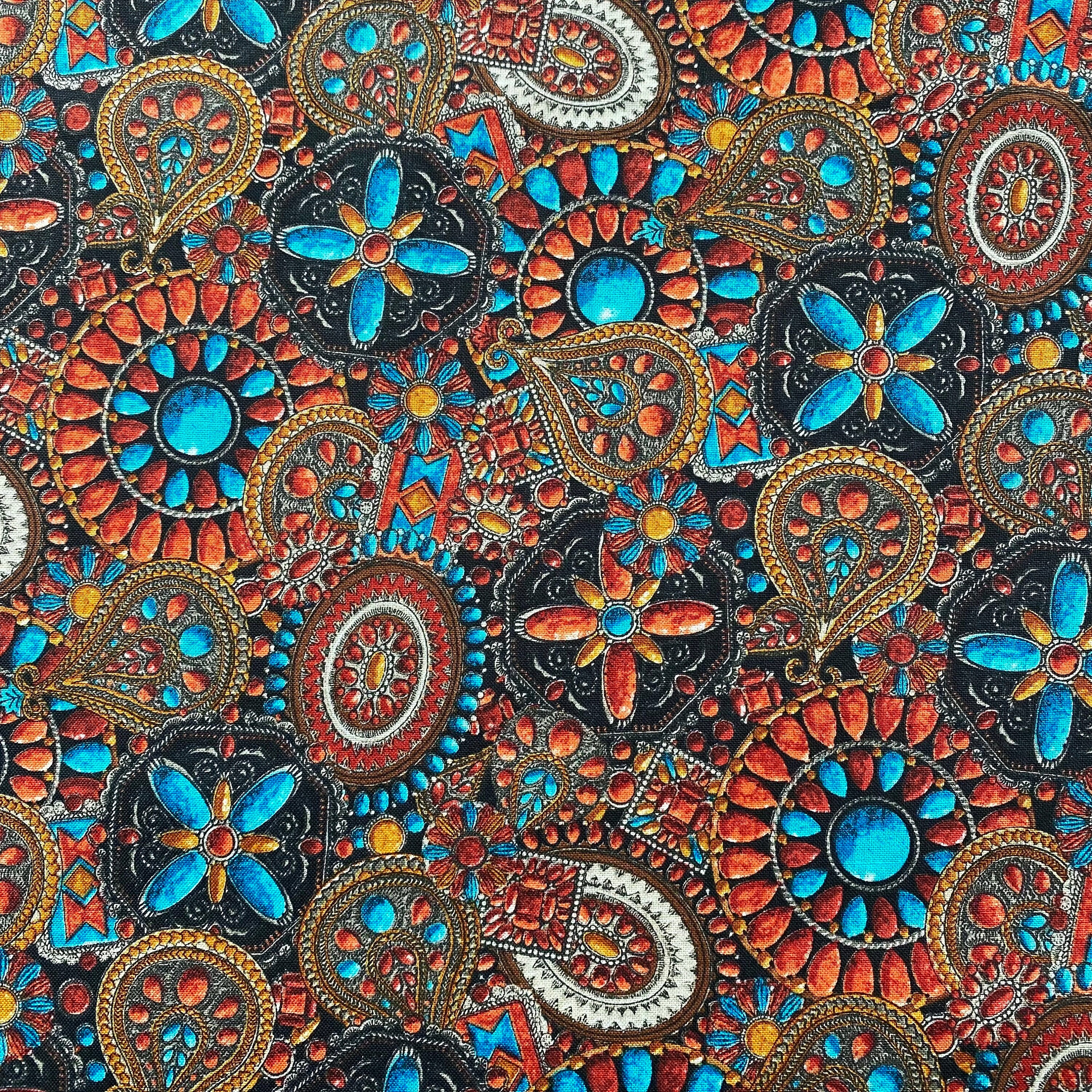 Cotton Fabric By Yard CLEARANCE Teal Blue Tan Orange White Butterfly Floral  #PC