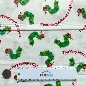 The Very Hungry Caterpillar RED WORDS on White - 100% Cotton Quilt Fabric - From Andover Fabrics by Eric Carle - A7762-G Green