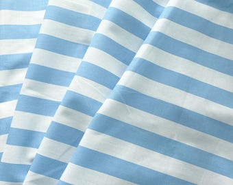 Blue and White Striped 100% Cotton Fabric - 1" Wide Stripes