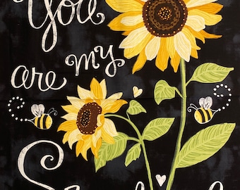 SUNFLOWER CHALKBOARD 24" Panel Cotton Quilting Fabric by the Yard GAIL-C5344 Black You Are My Sunshine