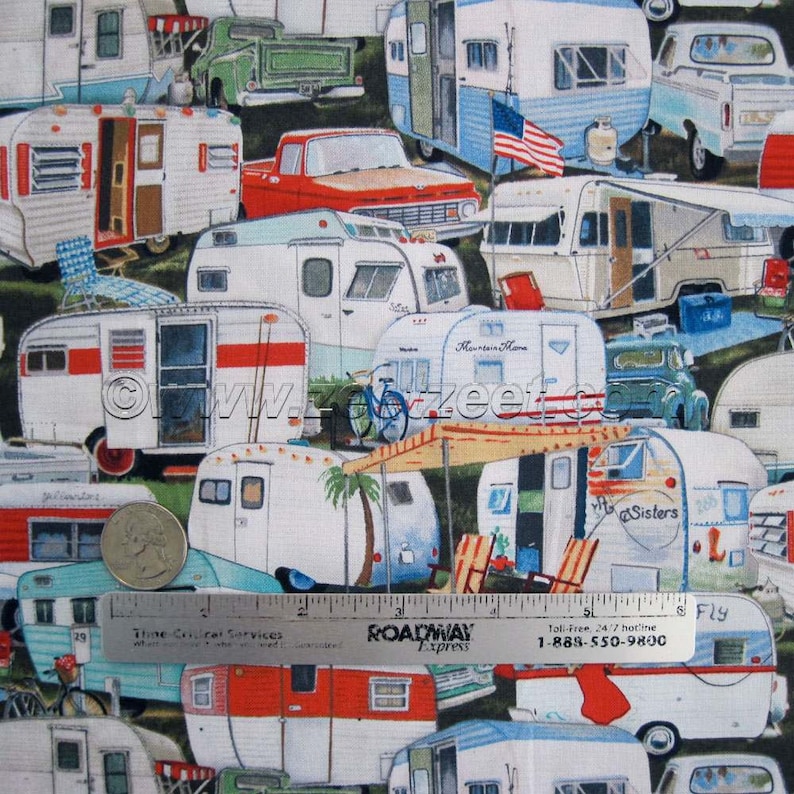 Sister/'s VINTAGE TRAILERS Multi Trailer Camp Camping Retro Cotton Quilt Fabric by the 18 x 22 Fat Quarter