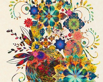 VENICE MultiI Floral PANEL - Robert Kaufman Fabrics - by Christiane Marques - 100% Cotton Fabric Panel AQSD-19718-205 Multi Flowers