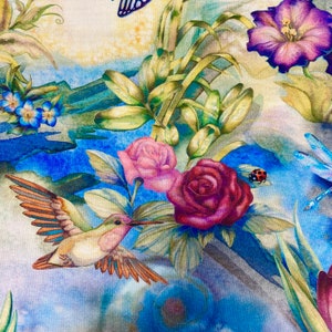 Robert Kaufman MORNINGMOON FAIRIES Fabric, Hummingbird, Butterfly, Floral Cotton Quilt Fabric GARDEN