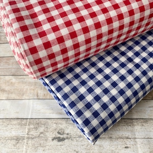 1/4&quot; Printed GINGHAM Fabric by the Yard, RED White BLUE 100% Cotton, Gingham Check Fabric
