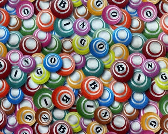 BINGO FABRIC BALLS Cards Game Night - 100% Cotton Fabric by the Yard or Select Length