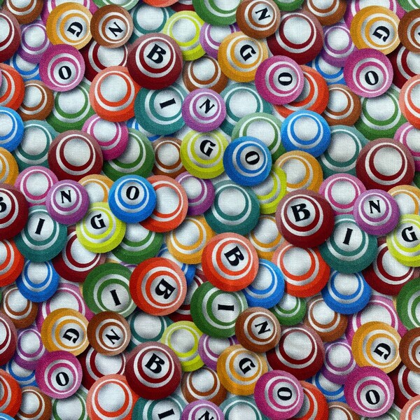 BINGO FABRIC BALLS Cards Game Night - 100% Cotton Fabric by the Yard or Select Length