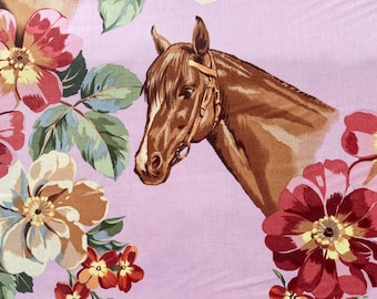 BLOSSOM STABLES Pink HORSE Fabric - Alexander Henry - 100% Cotton Quilt Fabric by the Yard or Select Length - 9040C