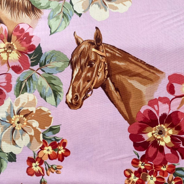 BLOSSOM STABLES Pink HORSE Fabric - Alexander Henry - 100% Cotton Quilt Fabric by the Yard or Select Length - 9040C