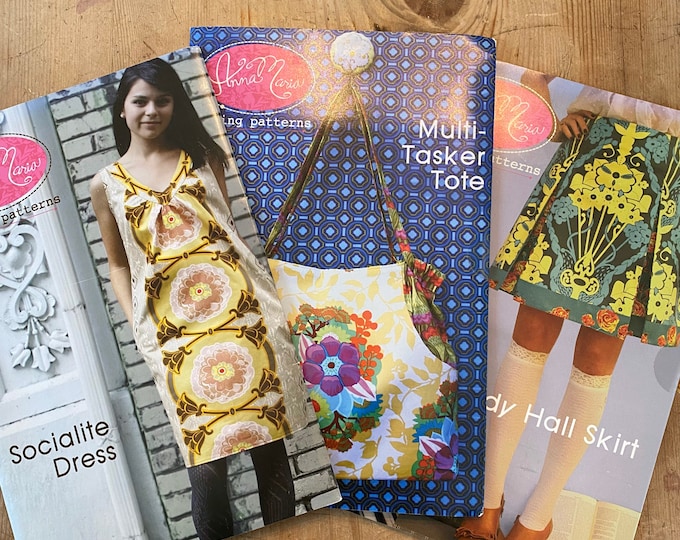 Anna Maria Horner Sewing PATTERNS Socialite DRESS, Multi-tasker TOTE Bag, Study Hall Skirt - Diy How To Make Instructions Directions