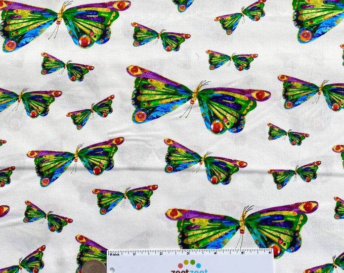 The Very Hungry Caterpillar BUTTERFLY DANCE - 100% Cotton Quilt Fabric - From Andover Fabrics by Eric Carle - A7234-X Multi Butterflies