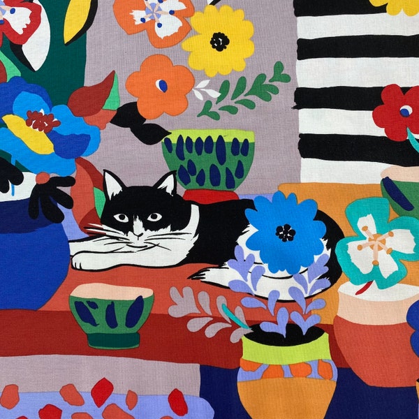 HENRI"S CATS Fabric - Alexander Henry - 100% Cotton Fabric by the Yard or Select Length - DE8938-A "Wish you were here" Collection