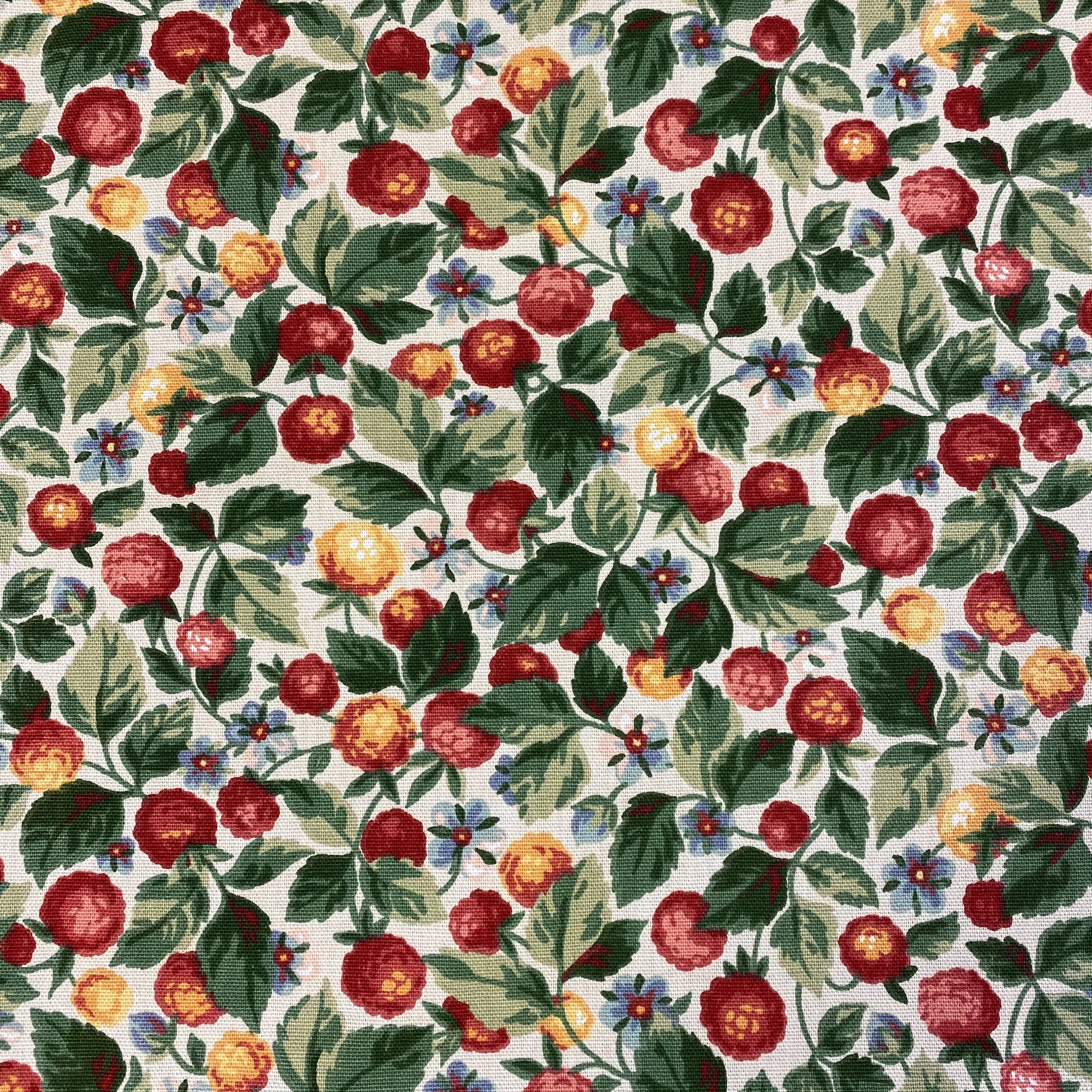 RASPBERRY Fabric, English Cottage Garden Fabric, Red Pink Green ...