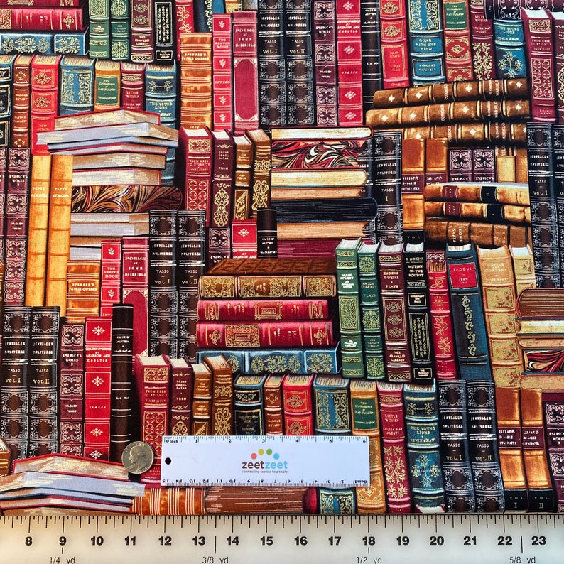 Vintage LIBRARY BOOKS Book Fabric Timeless Treasures 100% Cotton Fabric by the Yard or Select Length LIBRARY-Cm-8214 Multi Gold image 5