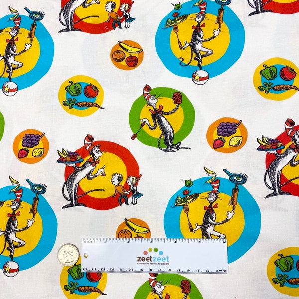 Dr. Seuss CHEF COOKING Stoff Meterware oder zugeschnitten - WEISSE Kreise Celebrate Seuss! - Quilt Stoff - Robert Kaufman Fabrics