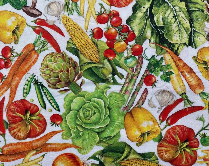 VEGETABLE Fabric - DOWN on the FARM - Robert Kaufman Fabrics - 100% Cotton Fabric by the Yard or Select Length