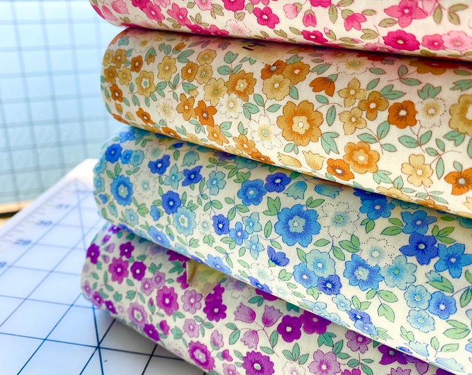 Sevenberry PETITE GARDEN Fabric by the Precut Fat Quarter Fq Set Bundle, Mini FLORAL Robert Kaufman, Cotton Pink Blue Purple Summer SB6112D2