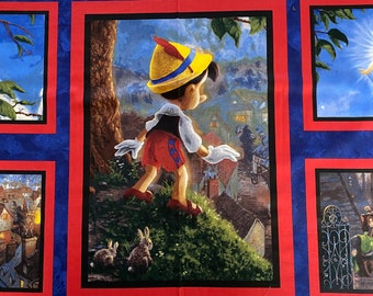 Disney PINOCCHIO FABRIC PANEL, Cotton Quilting Fabric, Thomas Kinkade c 2009, David Textiles