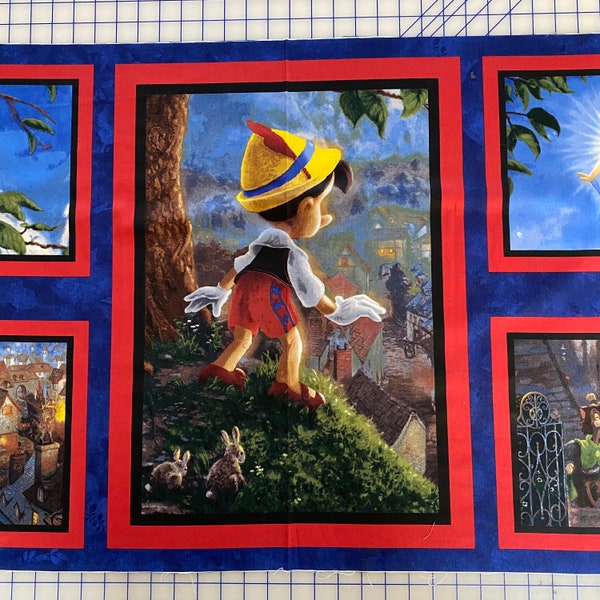 Disney PINOCCHIO FABRIC PANEL, Cotton Quilting Fabric, Thomas Kinkade c 2009, David Textiles