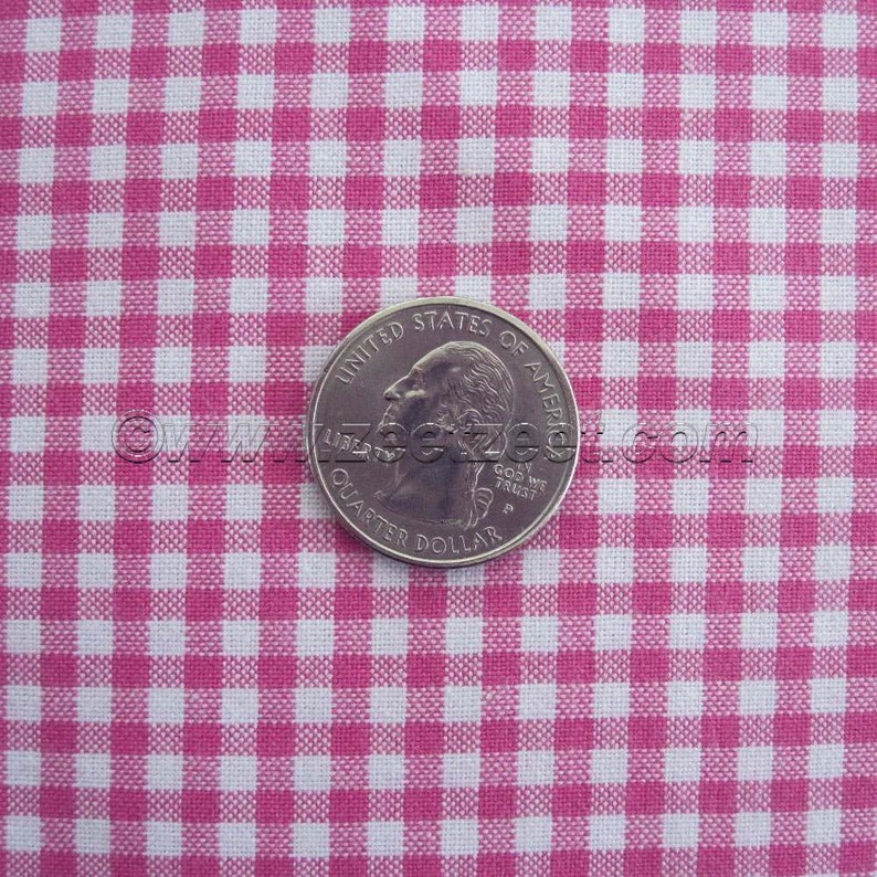 GINGHAM FABRIC by the Yard, 1/8 checked fabric, Robert Kaufman, 100% Cotton Fabric, Half Yard, Fat Quarter Candy Pink & White