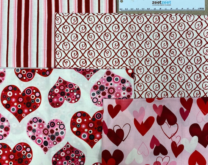 PINK RED VALENTINE Fat Quarters Cotton Quilt Fabric Fq's 18 x 21" Out of Print Robert Kaufman "All My Heart" Quilting Fabric