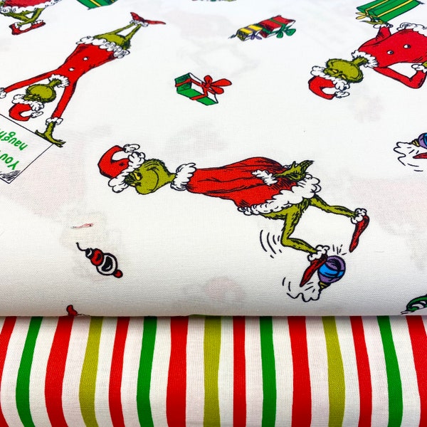 How the GRINCH Stole CHRISTMAS Fabric - Robert Kaufman - Grinch Holiday - Stripe - Cotton Fabric by the Yard or Select Length ADE20996223